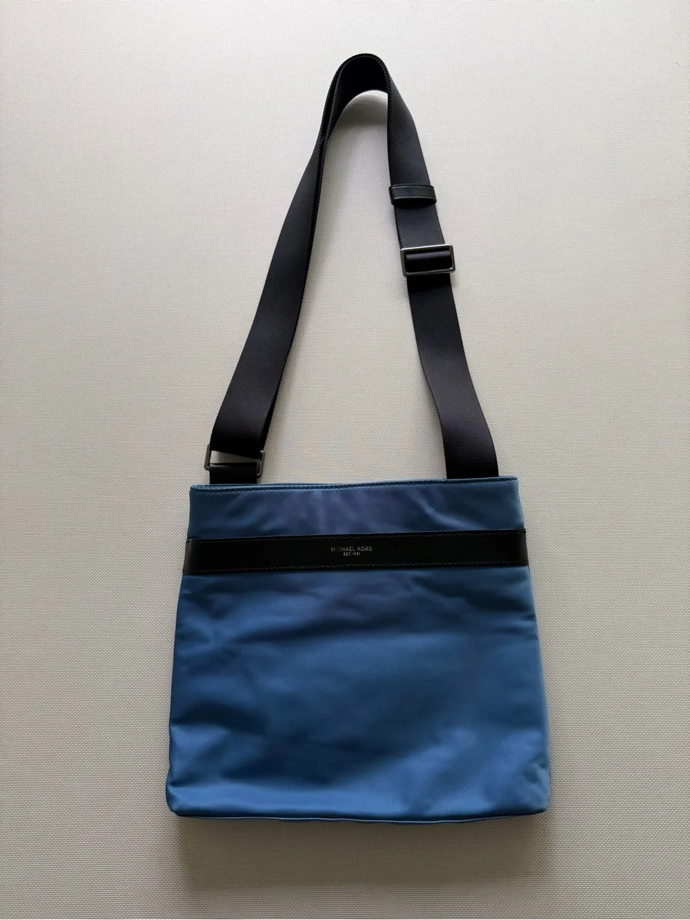 Michael Kors Blue Nylon Crossbody Messenger Bag with Black Strap